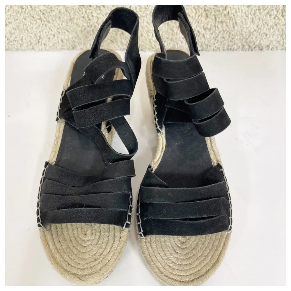 Eileen Fisher LARGO Espadrille Wedge Sandal Women's Black Leather 9 Platform